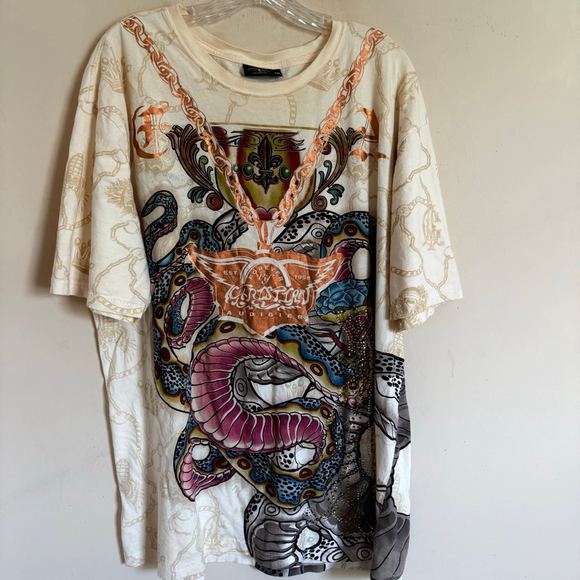 RARE Vintage Y2K Christian Audigier Shirt Mens XXL Snake Print Chain - Picture 16 of 16